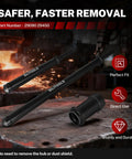 Air Powered Truck Anchor Pin Bushing Driver Kit For 1-3/8 Inch Anchor Pin Bushings Removal And Installation No Hub Removal Brake Tool Time Saving displayed on a workbench with industrial background.