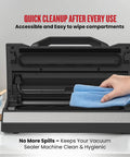 Hand wiping Pro Grade Vacuum Sealer Machine With Cutter And Jar Attachment For Home Kitchen, open for easy cleaning