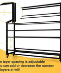 Heavy Duty Rock Solid Fabric Roll Storage Rack With Adjustable Hanging Rod for organizing vinyl and wallpaper, showing adjustable layer settings.