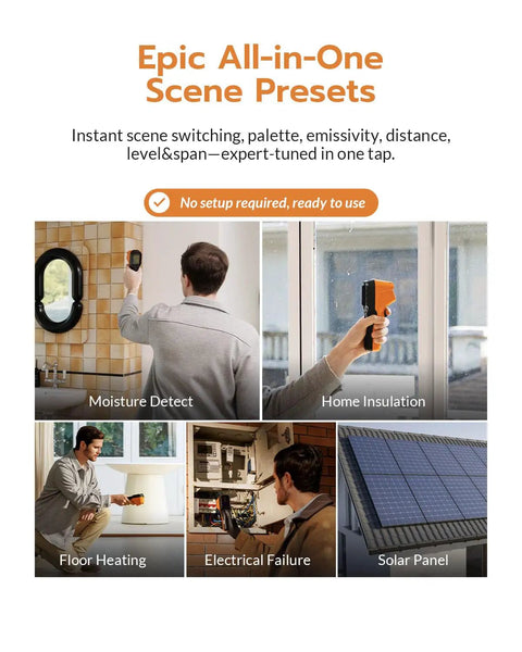 GT16S Thermal Camera With AI Scene Detection And Built In Thermometer Mode, auto-flagged moisture, insulation, floor heating alerts