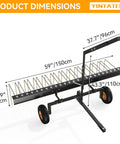 60 Inch Tow Behind Pine Needle Rake For Lawn Mowers, ATVs, And Tractors With 24 Tines, Durable Powder Coated Black And Gold