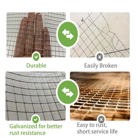 Comparison showing 304 Stainless Steel Wire Mesh Vent Cover With One Quarter Inch Holes, 4 Mesh Welded Screen highlighting durability.