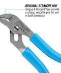 4.5 Inch Slip Joint Pliers With Straight Jaw Tongue And Groove Hardened Steel Construction PERMALOCK Fastener shown with blue grips