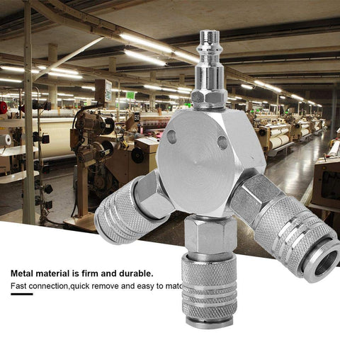 Three Way Air Hose Manifold Quick Coupler Connector Adapter Splitter for Pneumatic Tools One Quarter Inch Female NPT Fast Connect