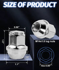 20 Piece M14x1.5 Chrome Lug Nuts Set For Lincoln Edge MKX MKZ Aviator Wheels Replacement dimensions and design shown