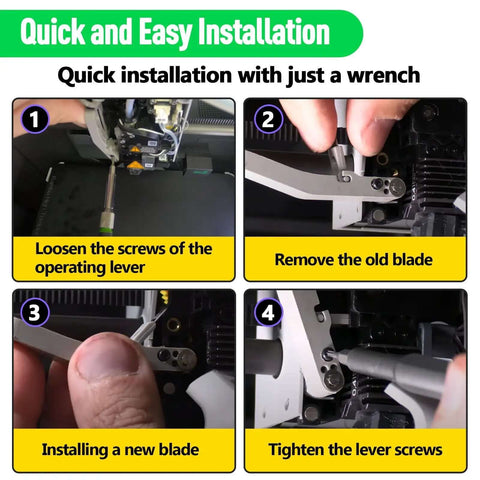 Quick installation guide for 4Pcs Steel Tool Head Cutter Scraper Blades Replacement For X1 P1 A1 Series 3D Printers