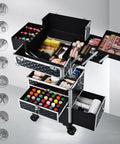 Rolling Makeup Case With Drawers For Tattoos And Nail Techs On The Go Tattoo Travel Cart Cosmetology Barber Tools Organizer Portable Suitcase With Detachable Top Case And Customizable Middle Tray Two Spacious Drawers