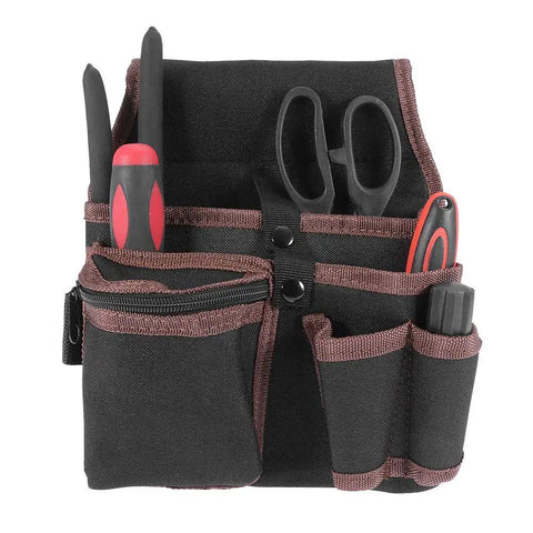 Top Shelf Electrician Tool Belt With Spacious Multi Pocket Waist Pouch, black fabric with tools organized in pockets.