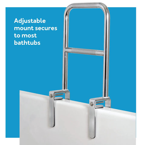 Tri Grip Bathtub Rail With Chrome Finish, Easy Install Tub Grab Bar For Seniors And Handicap in adjustable mount on tub