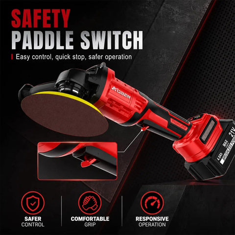 Cordless 21V Angle Grinder Kit With 4 Point 5 Inch Disc Brushless Motor 180 Degree Rotating Body Paddle Switch Includes 2X 4.0Ah Batteries And Charger For Metal Cutting Grinding And Polishing In Tight Spaces safety paddle switch