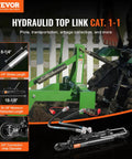 Heavy Duty Hydraulic Top Link For Cat 1 Tractors, Adjustable Length From Eighteen And One Eighth To Twenty Six And Three Eighths Inches, Eight And One Quarter Inch Stroke, Hydraulic Cylinder With Two Hoses And G Three Eighths Inch Check Valve in use