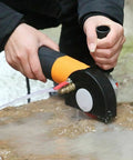 Person using Heavy Duty Angle Grinder Shield Set With Water Pump Compatibility, Dust Free Wet Cutting Guard on stone surface