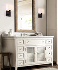 Indoor Vanity Wall Sconce Set Of 2 With On Off Switches Brass Modern Boho Vintage Industrial Light in white bathroom.