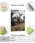 Dope Steam Locomotive Train Wall Art For Living Room And Office, Modern Canvas Print Framed Painting, Minimalist Abstract Steam Engine Artwork For Hallway Decor, Premium Quality 12x18 Inch displayed with construction materials and dimensions.