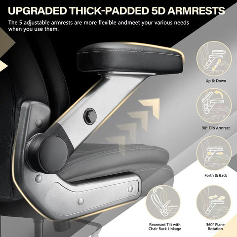 Close-up of 5D flip armrest on 600Lbs Big And Tall Heavy Duty Office Chair, showing adjustable features and thick padding.