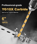 Faqeegi 6-inch masonry drill bit set, 10pcs, YG10X carbide tipped, hex shank, Amazon brand