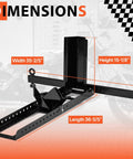 Heavy Duty Upright Motorcycle Wheel Chock Stand Keeps Your Bike Standing Solid In Garage Trailer Or Truck Fits 15 To 22 Inch Wheels And Supports Up To 1800 Pounds For Easy Loading And Safe Transport with dimensions labeled, black steel frame.