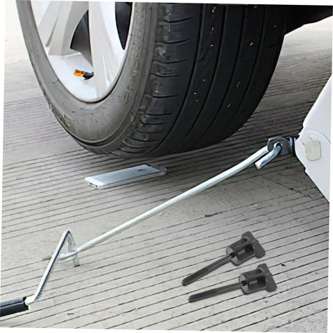 Spare Tire Mounting Hardware Bolt Clamp Adapter For Honda Civic And HRV attached to tire on pavement with fasteners shown