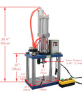 The Workshop Beast Heavy Duty Pneumatic Punch Press Machine With Adjustable Cylinder Stroke And Digital Controls For Tough Metal Fabrication Jobs 110V with measurements and details.