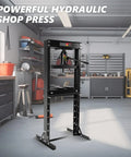Hardcore 20 Ton Hydraulic Shop Press With H Frame Rig And Stamping Plates for metal bending in garage setup.