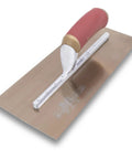 PermaShape Finishing Trowel 12 X 5 Inch with DuraSoft handle, golden stainless steel blade, angled view showing broken-in edge