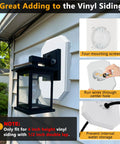 Outdoor Light Mounting Block Kit With Built In Electrical Box For Siding Four Inch By One Half Inch Lap Siding installed on white vinyl siding with mounted lantern