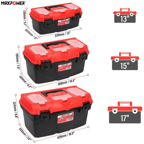 Portable Tool Box Set 3 Pack With Removable Tray For Garage And Workshop Organization 13 Inch 15 Inch And 17 Inch Plastic Toolboxes