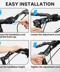 Step-by-step installation of Adjustable Mountain And Road Bike Stem With 25.4mm And 31.8mm Clamps, Heights 90 110 130 145mm, 80 Degree Riser, Easy Angle Adjustment For Commuter E Bike Mountain And Road Bicycles.