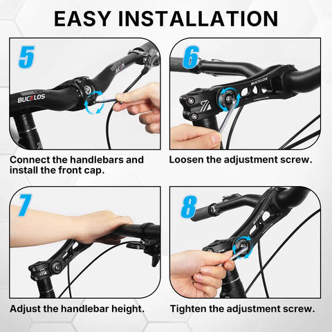 Image showing step-by-step installation of Adjustable Bike Stem 25.4mm 31.8mm for MTB and road bikes.