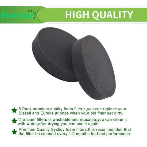 Foam Vacuum Filter 5 Pack Replacement For Bissell Powerforce Helix Bagless Upright Vacuums 2191 2190 2254 2256 1700 Part 1608225 Includes 5 Premium Filters Easy Install Also Fits Eureka Airspeed AS2000 AS2030