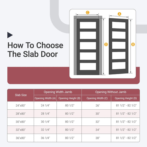 Diagram showing door measurements for 30x80 black frosted glass slab door with five lite French look.
