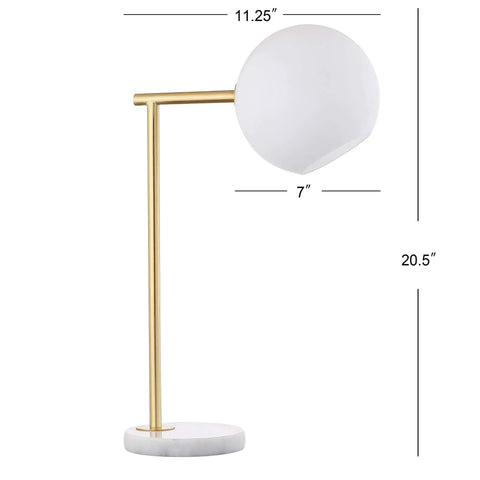 Gold And White Modern Metal Marble LED Bedside Lamp With Frosted Glass Globe Shade Sleek Minimalist Scandinavian Style For Bedroom And Living Room Includes Energy Saving LED Bulbs ETL Listed