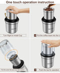 Instructions for Electric Coffee And Spice Grinder With Dual Stainless Steel Blades, showing installation and operation steps.