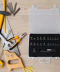 Healifty 22 Pc Hss Broken Bolt Extractor Set Gets Stripped Screws Out Like A Pro With Extension Bit Holder And Socket Adapter For Metal Wood Bolts Fast And Easy, open case with drill bits and bit holder