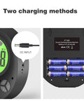 Digital Decibel Meter With DIY Voice Warning, Remote Control, wall mount, showing dual power options with DC input and battery slots.