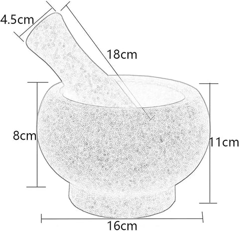 Granite Mortar And Pestle Set 6.3 Inch Black Grinding Stone for spices, herbs, nuts; dimensions 16cm x 11cm