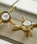 Hot and cold handles for Adjustable Center Wall Mount Bathroom Faucet in Brushed Brass, Victorian style