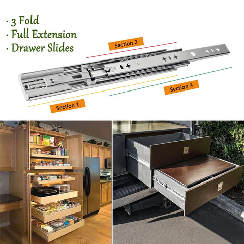 Heavy Duty Soft Close Drawer Slides 800mm Full Extension Three Section Rails for Cabinets in kitchen and vehicle setup
