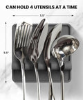 High Heat Silicone Spoon Rest Drip Pad For Stove Top Keeps Counters Clean And Dry Holds Ladles Tongs Spatulas And Utensils BPA Free Heat Resistant Easy To Clean Compact Kitchen Gadget Gift showing four utensils on gray pad
