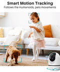 4MP Indoor Security Camera With Pan Tilt, Baby Monitor And Pet Cam monitoring child and pet in living room with motion detection