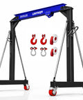 Real Deal 3 Ton Gantry Crane With 6600 Lbs Load Rating And Thick Steel Build For Demanding Shop Jobs, featuring secure snap hooks.