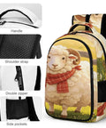 Scarf Horned Ram Print Unisex Backpack with handle, shoulder strap, double zipper, side pockets; durable polyester design.