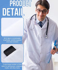 Three Piece Lab Coat Set With Elastic Cuffs For Men Women Unisex White Long Doctor Jacket Medical Lab Coat close-up on man wearing coat, showing pocket detail and fabric texture.