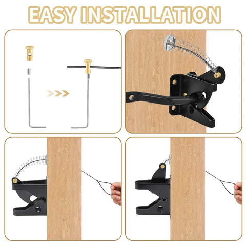 2 Pack Gate Latch Cable Kit With Black Springs Adjustable Door Latch Opener for Metal or Wooden Fences and Garden Gates