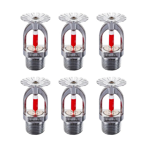 Heavy Duty 6 Pack Automatic Fire Sprinkler Heads Featuring A Quick Acting 68 Degree Liquid Pendant Design For Straight Up Reliable Ceiling And Wall Coverage, chrome finish, mounted view.