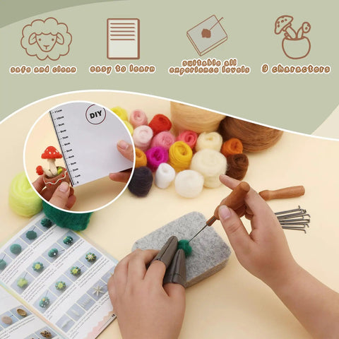 Hands using 9 Piece Succulent Needle Felting Kit For Beginners With Wool Roving, Felting Pad, Needles, And Step By Step Instructions