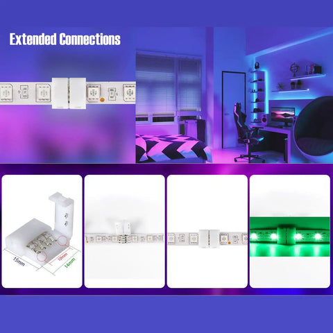 53-Piece LED Strip Connector Kit For 8mm 3528 2835 RGB Rope Lights, 4-Pin Gapless Solderless L Shaped PCB Jumpers