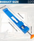 Pro-Grade Bidirectional Circular Saw Guide With Adjustable Base, shown in blue with product dimensions, for precise wood cutting.