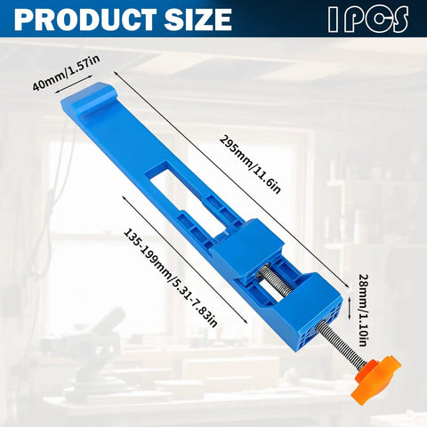 Pro-Grade Bidirectional Circular Saw Guide With Adjustable Base, shown in blue with product dimensions, for precise wood cutting.