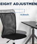 Go-To Ergonomic Mesh Office Chair With Lumbar Support showing 4.8-inch height adjustment next to a desk